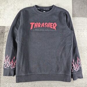 Thrasher X Vans Boys Flame‎ Sweatshirt Size L Youth Black Skater Grunge